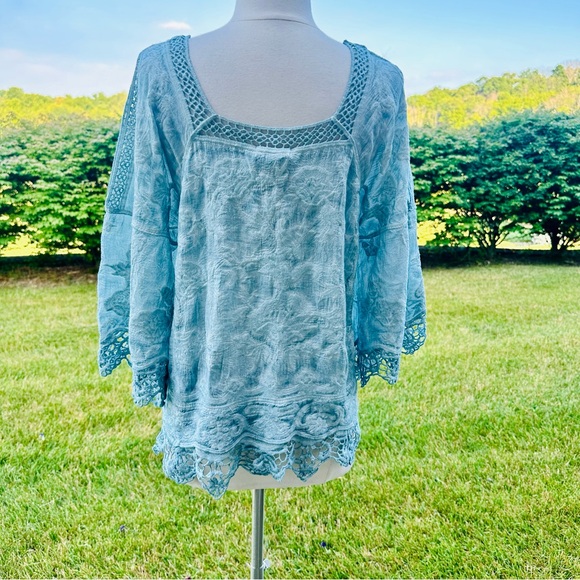 DEMOCRACY cold shoulder blouse lace detail subtle embroidery print Small - Picture 8 of 16